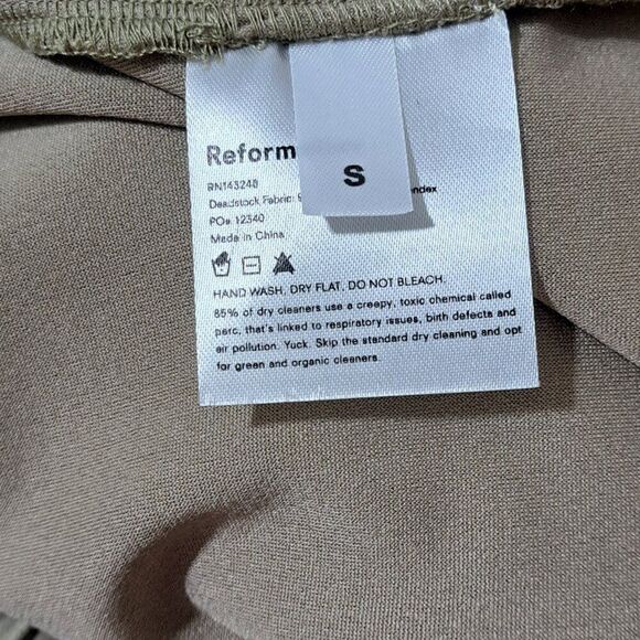 Reformation Lexi Mini Women's Small Long Puff Sleeve Mock Neck Ruched Tan Gold - Picture 7 of 8